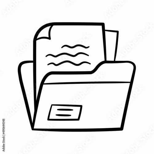 file folder document workspace project resource single isolated icon with sketch hand drawn outline style