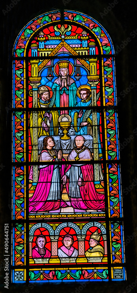 Virgin Mary Worshippers Stained Glass Nimes Cathedral Gard France