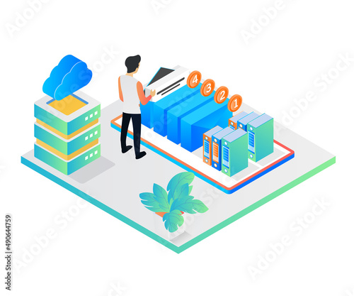 Isometric style illustration of email notification in cloud storage system