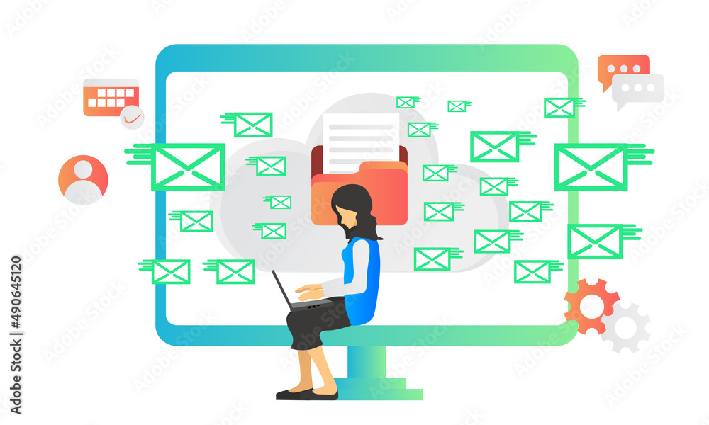 Isometric style illustration sharing viral content via email Isometric style illustration sharing viral content via email
