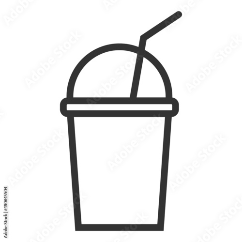 Disposable cup with lid and straw. Simple food icon in trendy line style isolated on white background for web apps and mobile concept. Illustration