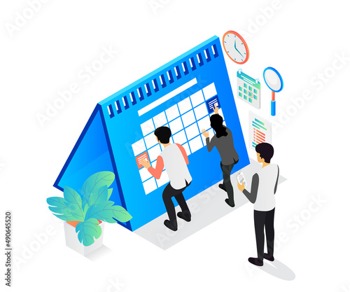 Isometric style illustration compiling daily schedule
