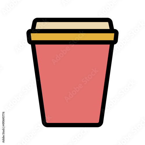 Colored Disposable cup with lid. Simple food icon in trendy line style isolat...