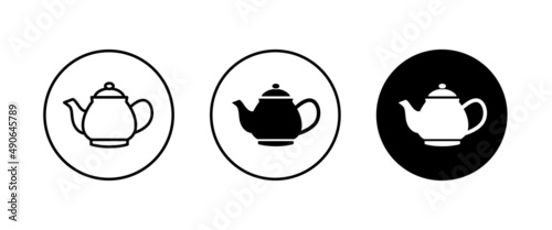Hot drink sign. Coffee pot icon. Tea glass mug. Tea pot, kettle. Teapot icons button, vector, sign, symbol, logo, illustration, editable stroke, flat design style isolated on white linear pictogram