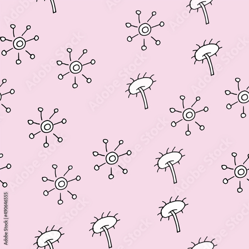 Simple doodle seamless pattern Hand drawn leaves twigs on a light background.