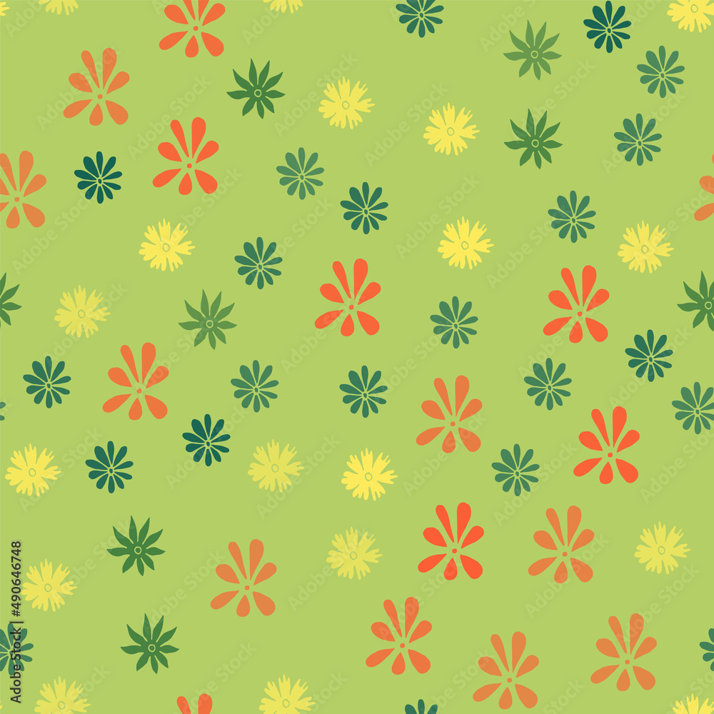 Simple doodle seamless pattern Hand drawn leaves twigs on a light background.
