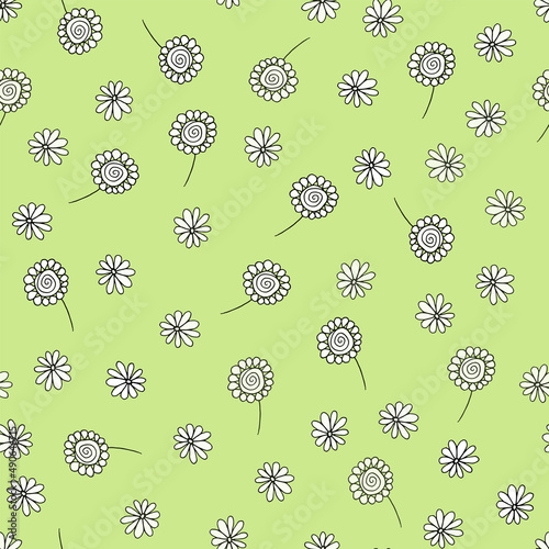 Simple doodle seamless pattern Hand drawn leaves twigs on a light background.