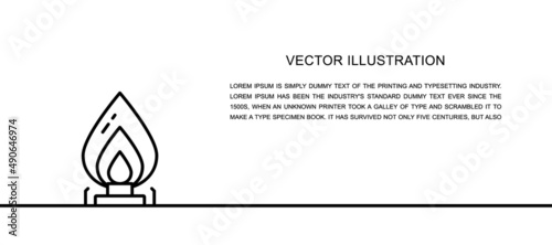Vector gas stove, oil burner one line icon. Continuous one line