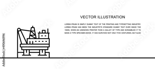 Vector oil platform in sea, fuel rig, pumping station one line icon. Continuous one line