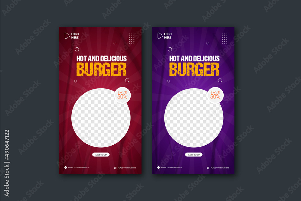 Delicious burger and food menu social media post  story promotion banner template - obrazy, fototapety, plakaty 