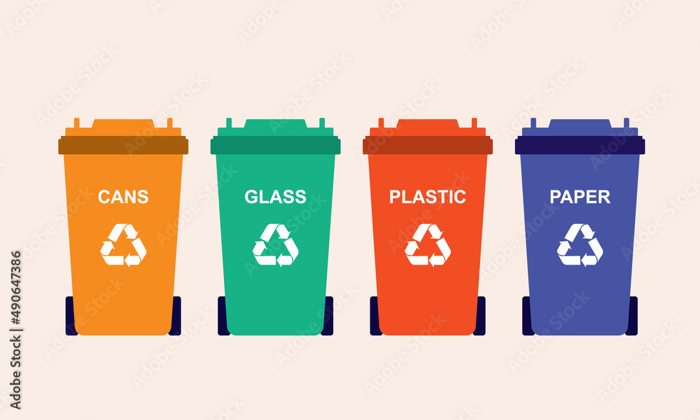 Recycling Bin With Cans, Glass, Plastic And Paper. Recycling Bin With Cans, Glass, Plastic And Paper.
