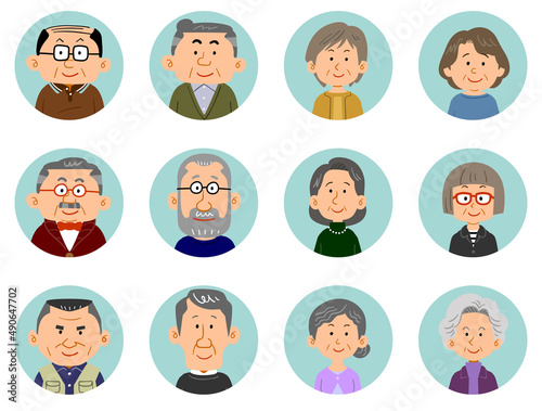 12人のシニアの男女のアイコン

