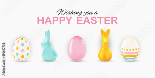 Easter poster template with 3d realistic Easter eggs and paint. Template for ...
