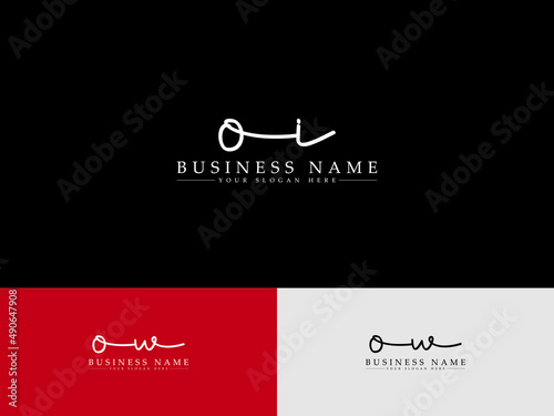 Black OI Signature Letter Logo, Handwritten Oi io Signature Red White Color Logo Image Design For brush company