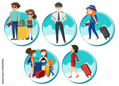 A set of Travel holiday theme man and women on white background