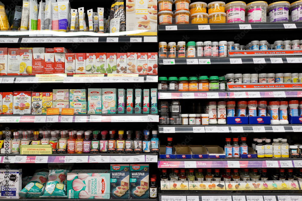 SELANGOR, MALAYSIA 27 FEB 2022 Various brands of baking ingredients