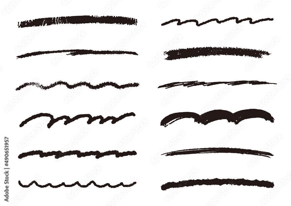 A set of monochrome handwritten line materials  白黒の手書きライン素材のセット - obrazy, fototapety, plakaty 