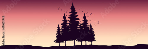 silhouette of tree flat design vector illustration good for web banner, ads banner, tourism banner, wallpaper, background template, and adventure design backdrop