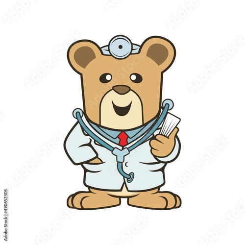 bear doctor character mascot logo vector