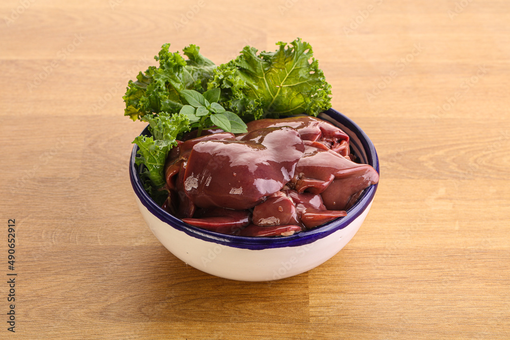 Raw chicken liver in the bowl Raw chicken liver in the bowl