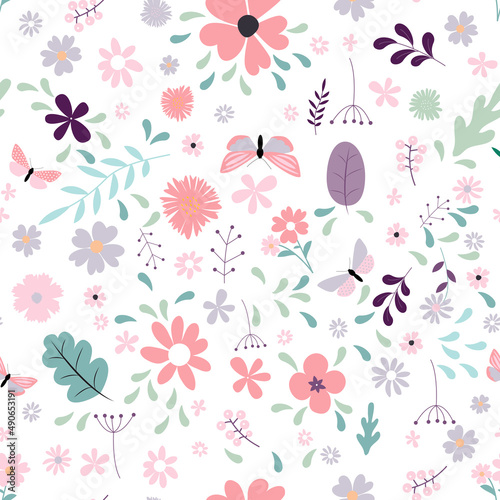 Seamless Pattern Background with Simple Flower Design Elements. Illustration