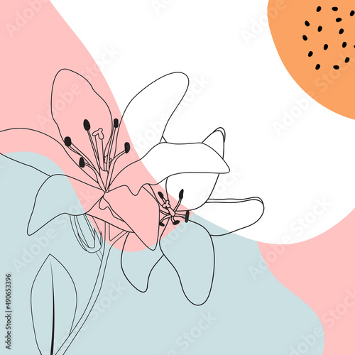 Abstract Hand Drawn trendy design background with contour silhouette flower  decorative shapes. Illustration