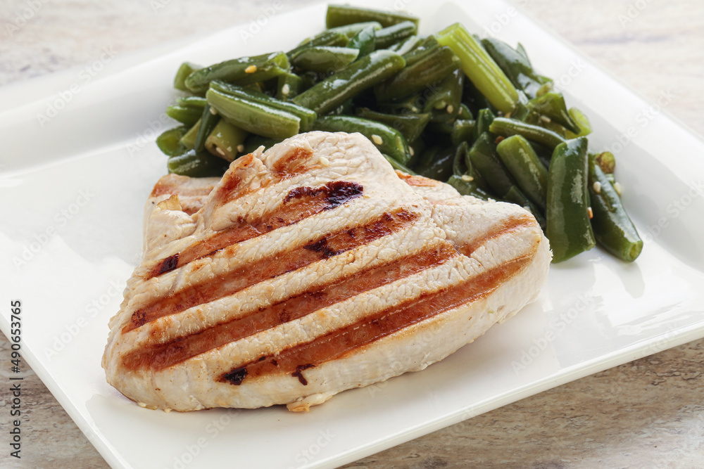 Grilled turkey steak with green bean Grilled turkey steak with green bean
