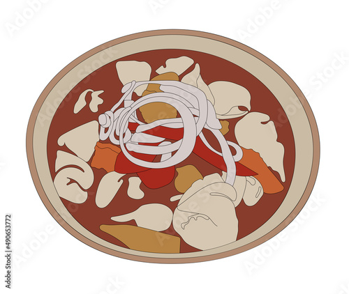 Soup with dumplings vector illustration. Asian cuisine.
