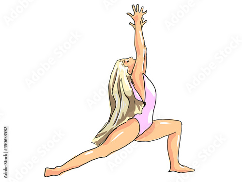 person in yoga pose, beautiful, naked girl, athlete, dancing without a dress, dance, without a skirt, illustration, woman, figure, slender girl, naked, nudity, person, female character, ballet, baller
