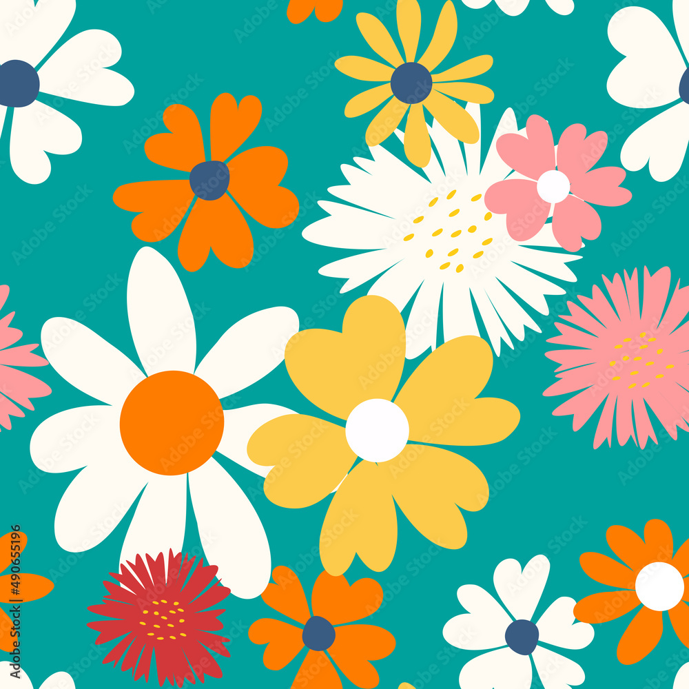Seamless Pattern Background with Simple Flower Design Elements. Illustration