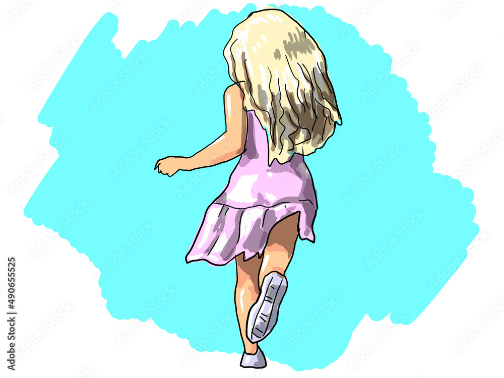 girl in a dress, beautiful girl from the back, girl running, back, legs