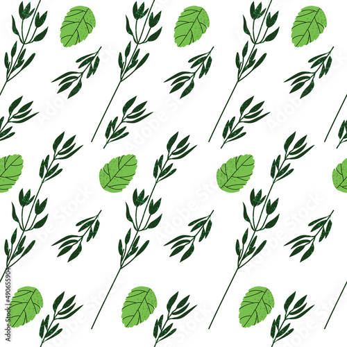 Seamless pattern background - greeneries. Vector illustration of mint  celery and rosemary
