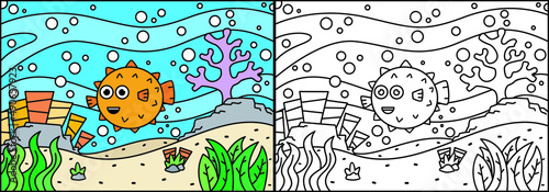 coloring book of cute Puffer fish