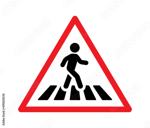 Pedestrian walk sign icon. Person crossing zebra sign icon isolated on white background.