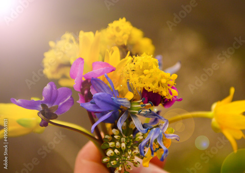 Tiny bouquet of colorful flowers