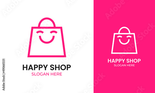Shopping bag logo with smile and happy concept