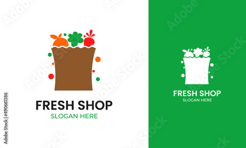 Wallpaper Mural Grocery paper bag logo design with fruit and vegetable icon Torontodigital.ca