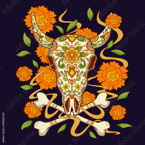 Buffalo Sugar Mexican Skull. Buffalo Skull cool. Vector illustration