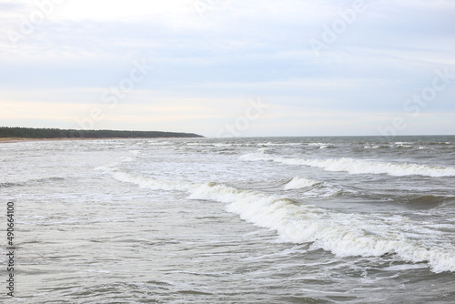 Baltic sea seascape view of shoreline and small waves.