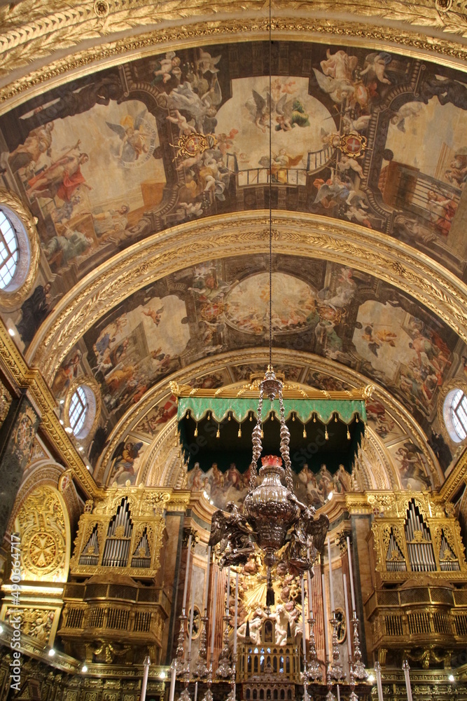 Interior view of the ornate St. John’s Co-Cathedral in Valletta, Malta 