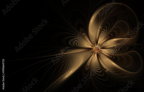 Abstract fratal golden flower on black background