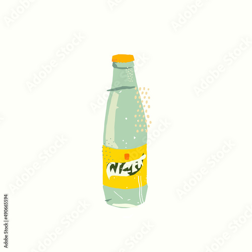 Lemon soda bottle, flat minimal simple vector design