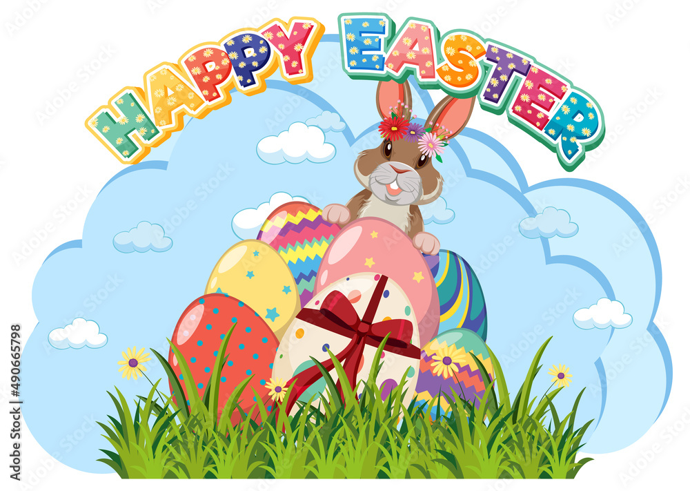 Fototapeta premium Happy Easter design with bunny and eggs