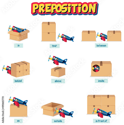 Preposition wordcard with different places