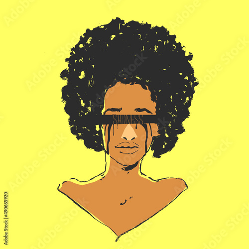 The conception of sadness, African young woman with afro hairstyle crying, tears run down her cheeks