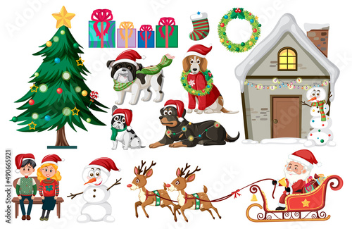 Christmas set with tree and decorations