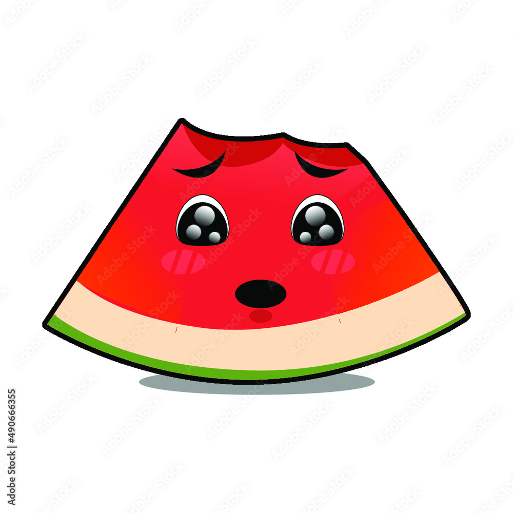 illustration of fresh red watermelon that looks sad because it has been eaten is good for posters, fruit and vegetable flyers illustration of fresh red watermelon that looks sad because it has been eaten is good for posters, fruit and vegetable flyers
