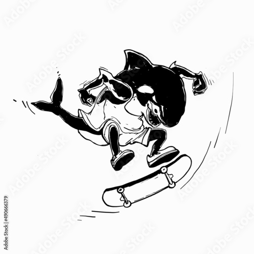 Skater whale killer jumping on the skateboard