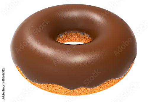chocolate coated donut. 3D illustrations