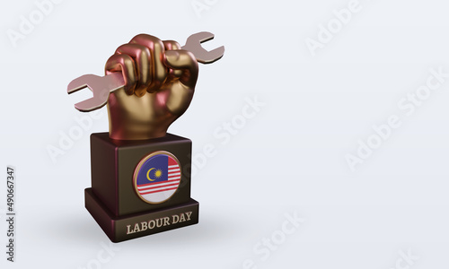 3d labour day Malaysia flag rendering left view